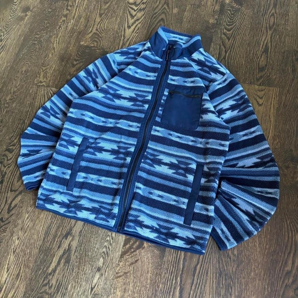 Y2K Old Navy Blue Aztec Southwestern Fleece Full Zip Sweater Size XL Men's